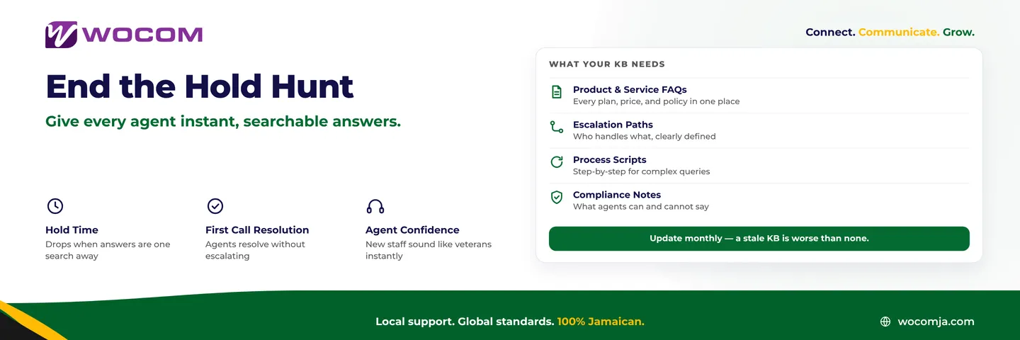 Contact Centre Agent Knowledge Base Jamaica: Cut Hold Time and Reach First Call Resolution Faster
