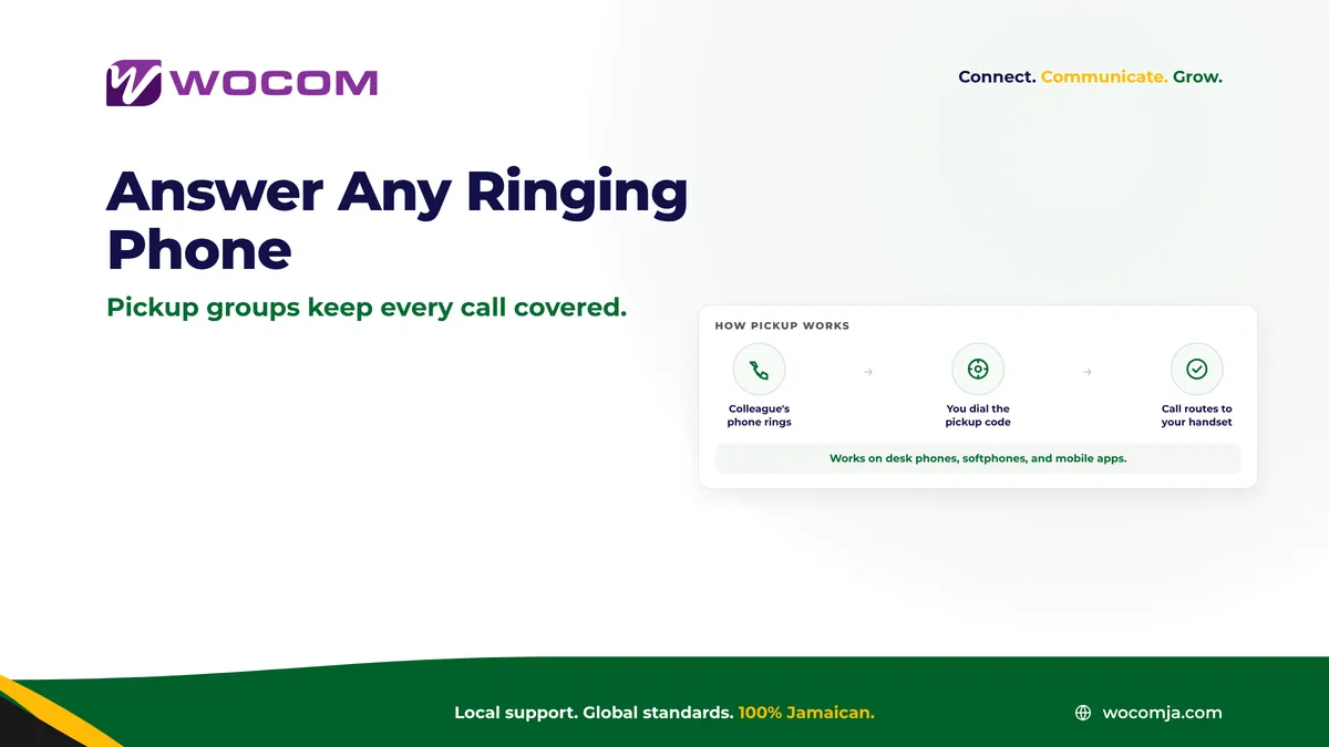 Cloud PBX Call Pickup Groups Jamaica: Answer Any Ringing Phone From Your Own Desk
