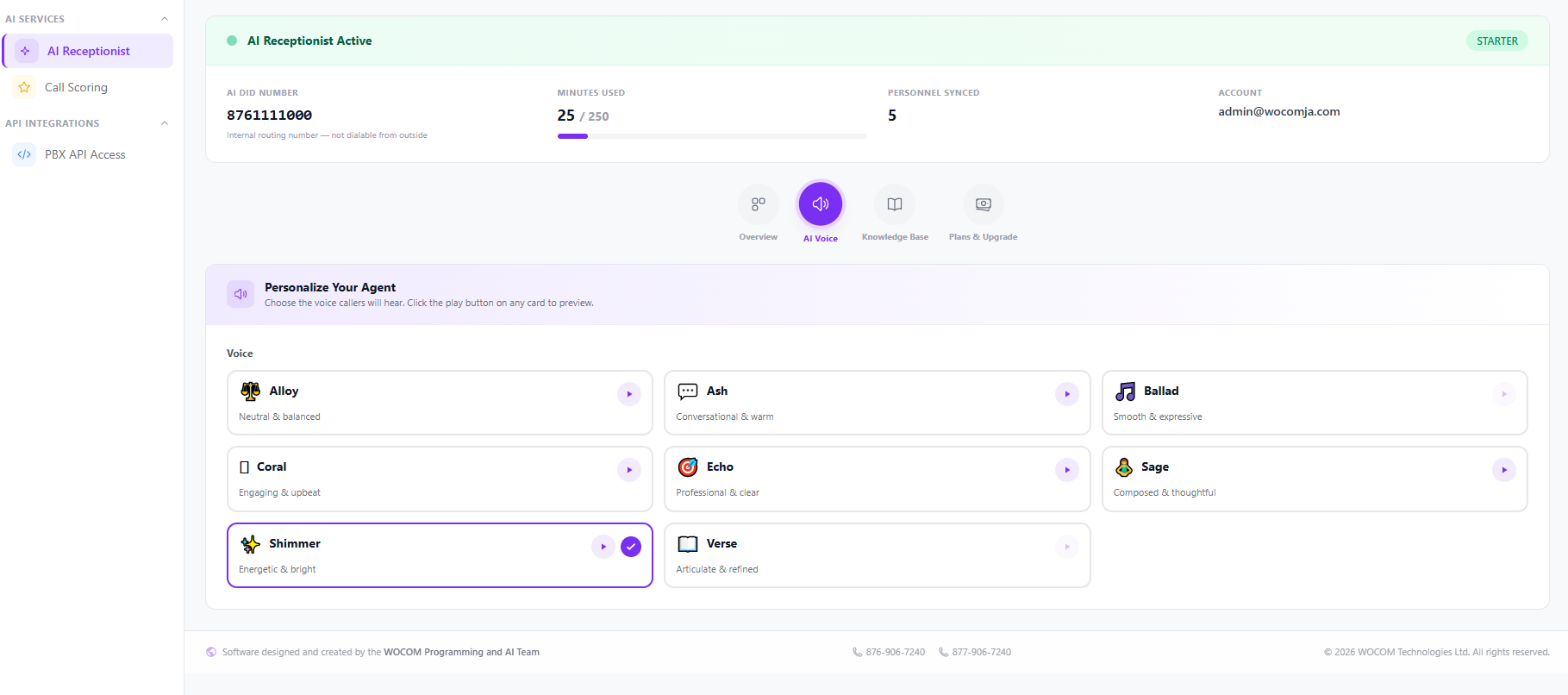 AI Receptionist Voice Selection