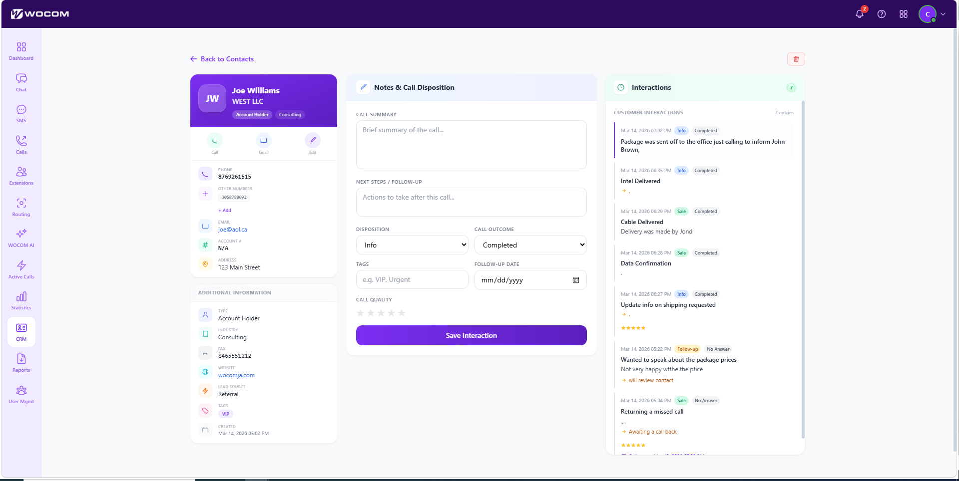 WOCOM Built-in CRM Platform